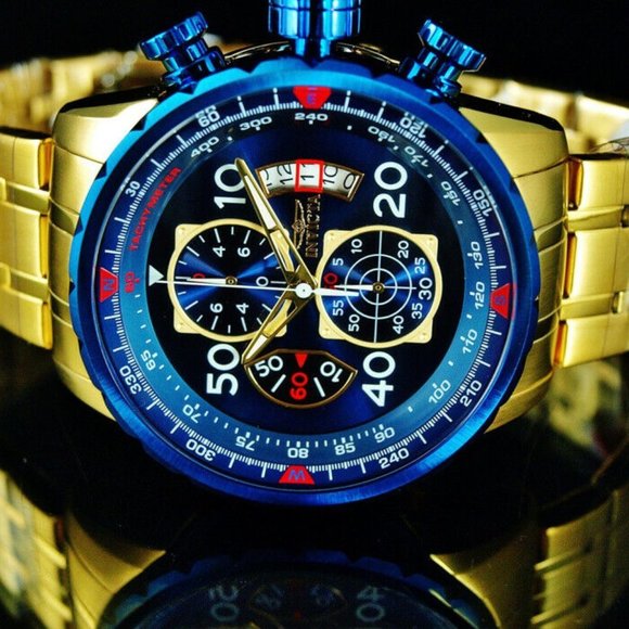 SALE! AVIATOR BLUE 18K GOLD 48MM WATCH! - Picture 2 of 4